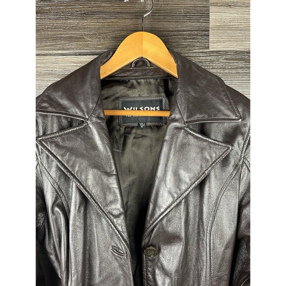 Wilson's Jacket Women's medium Dark Brown 100% Genuine Leather Collared - Picture 2 of 9